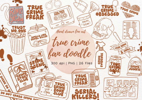 Download True Crime Fan Doodle Hand Drawn Png Set - Png Collection