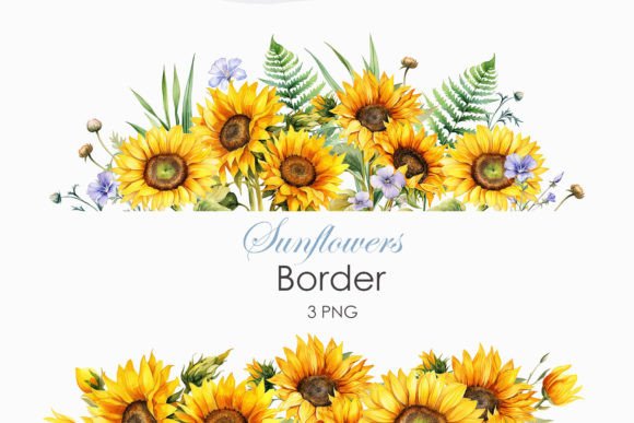 Download Watercolor Sunflowers Border PNG - Png Collection