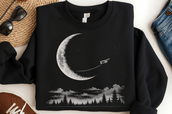 Download Moon Airplane Vintage Night Sky PNG - Png Collection