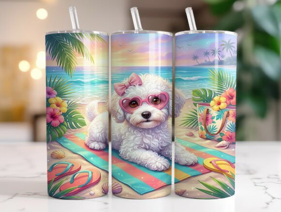 Download Tropical Puppy Beach Summer Tumbler Wrap - Summer tumbler Collection