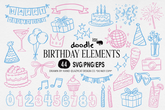 Download Birthday Doodle Clipart SVG PNG Set - Png Collection