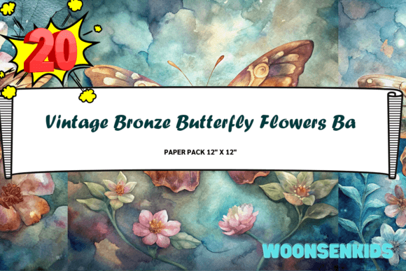 Download Top Vintage Bronze Butterfly Flowers Background Watercolor Png Kdp Digital Paper - Png Collection